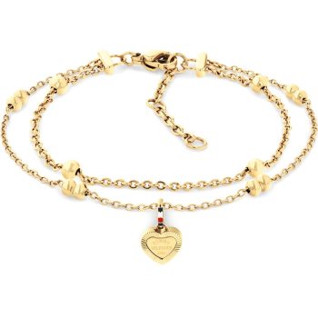 Tommy Hilfiger Ladies Gold Double Chain Heart Charm Bracelet
