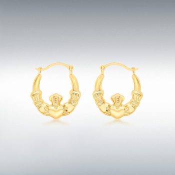 9ct Yellow Gold Claddagh Creole Earrings