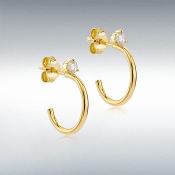 9ct Yellow Gold Cubic Zirconia Half Hoop Earrings