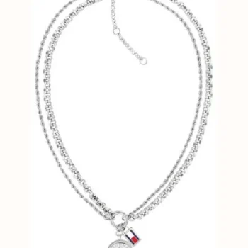 Tommy Hilfiger Ladies Silver Double Chain Charm Necklace