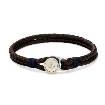Tommy Hilfiger Brown Leather Anchor Gents Bracelet