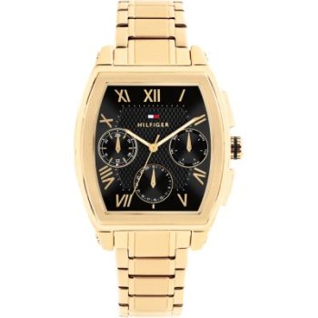 Tommy Hilfiger Gents Gold Rectangular Black Dial Watch