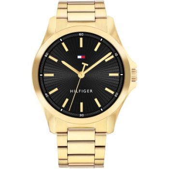 Tommy Hilfiger Gents Gold Bracelet Strap Black Dial Watch