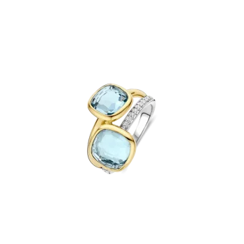 Ti Sento Milano Double Blue Topaz Cushion Ring