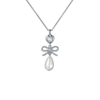 Ted Baker Silver Bow & Pearl Drop Pendant