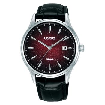 Lorus Gents Burgundy Dial Leather Strap Watch
