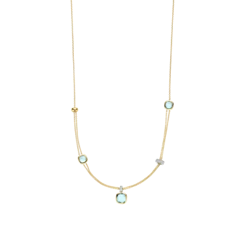 Ti Sento Milano Gold Blue Topaz Double Chain Charm Style Necklace
