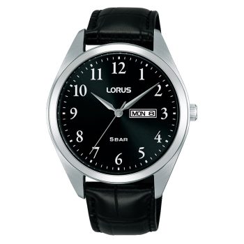 Lorus Gents Black Leather Strap Black Dial Watch