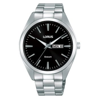 Lorus Gents Silver Bracelet Black Dial Watch