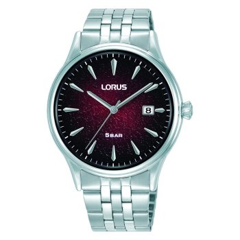 Lorus Gents Burgundy Dial Silver Bracelet Strap Watch