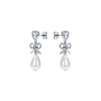 Ted Baker Silver Bow & Pearl Drop Earrings