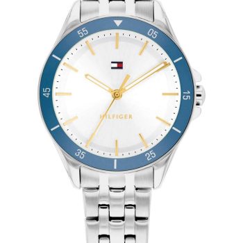 Tommy Hilfiger Ladies Silver Bracelet Watch Blue Surround
