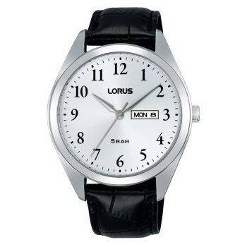 Lorus Gents Black Leather Strap White Dial Watch