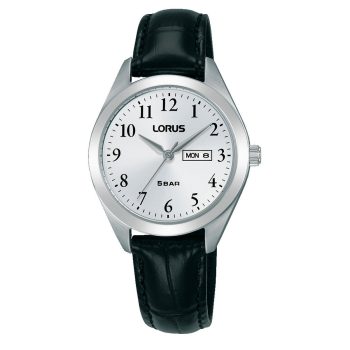 Lorus Ladies Black Leather Strap White Dial Watch