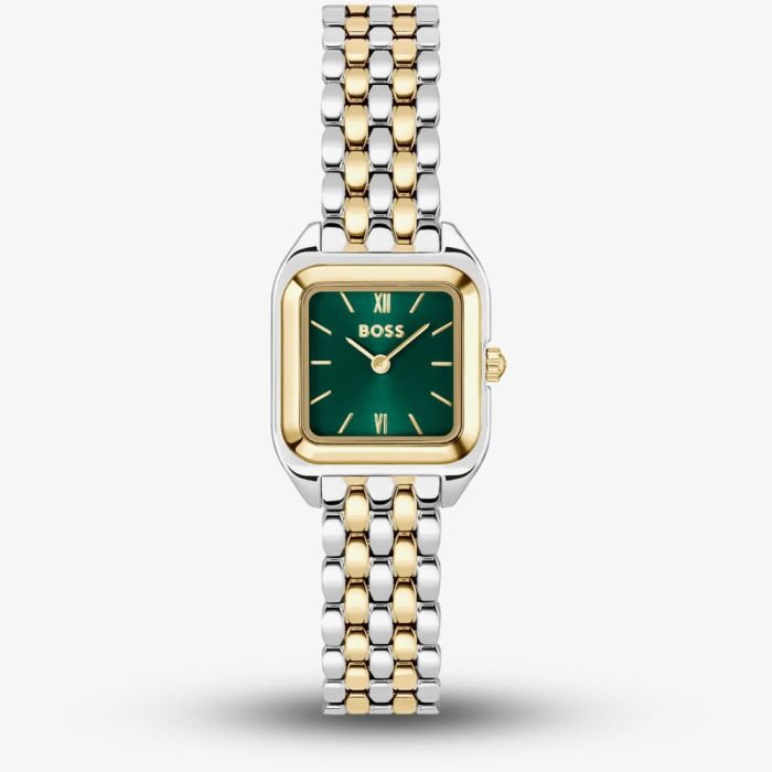 Boss Ladies Two-Tone Square Green Dial Watch