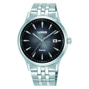 Lorus Gents Black Dial Silver Strap Watch
