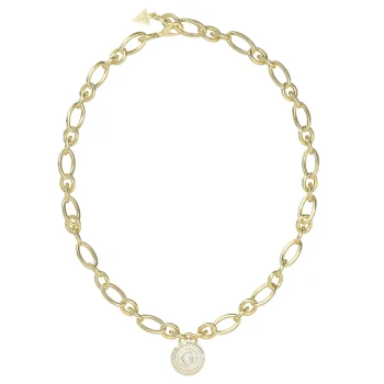 Guess Gold Link Mother of Pearl Disc Necklace