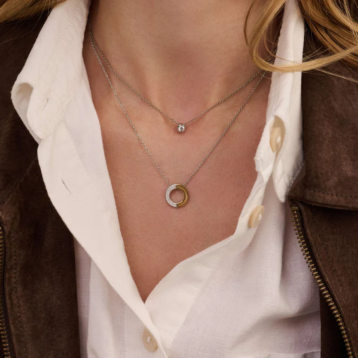 Ti Sento Milano Two-Tone Pave Circle Pendant