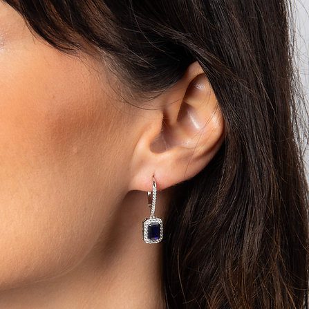 Diamonfire Sapphire Emerald Cut Halo Drop Earrings