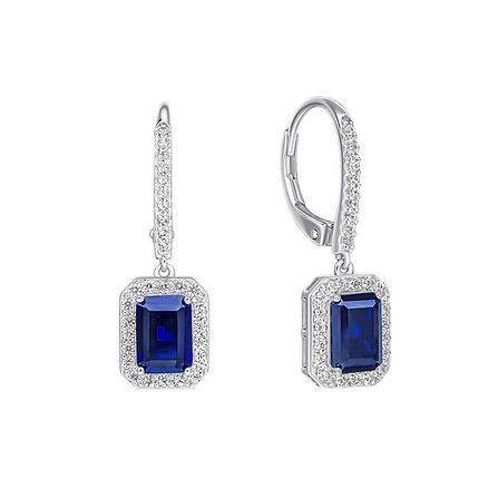 Diamonfire Sapphire Emerald Cut Halo Drop Earrings