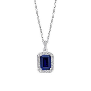 Diamonfire Sapphire Emerald Cut Halo Pendant