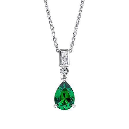 Diamonfire Emerald and Cubic Zirconia Drop Pendant