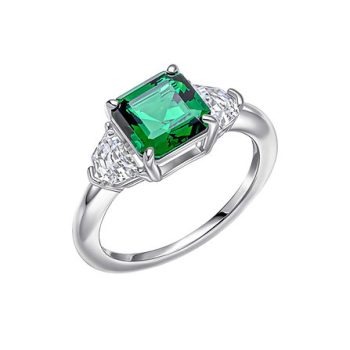 Diamonfire Silver Emerald and Cubic Zirconia Three Stone Ring