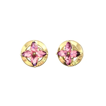 Guess Gold Pink Flower Stud Earrings