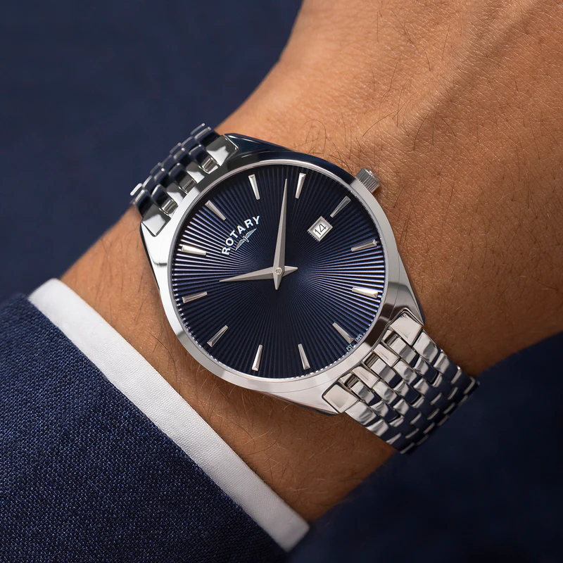 Rotary Gents Silver Ultra Slim Navy Dial Watch