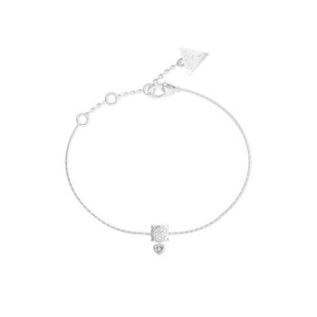 Guess Silver Pave Heart Charm Bracelet
