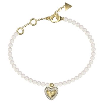 Guess Gold Pearl Bracelet with Heart Charm
