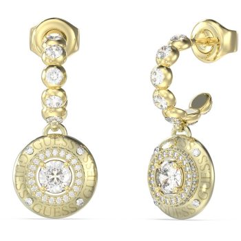 Guess Gold Crystal Disc Hoop Earrings