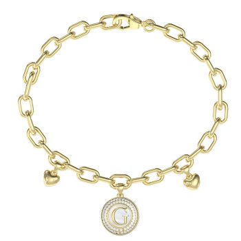 Guess Gold Link Bracelet with G & Heart Charms