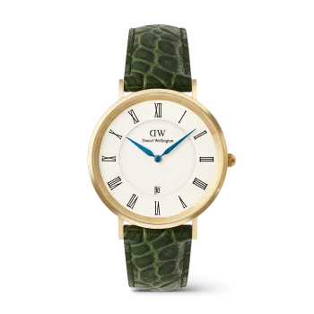 Daniel Wellington Gents Gold Dark Green Croc Leather Strap Watch