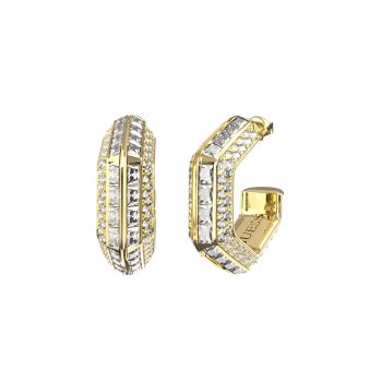 Guess Gold Pave & Baguette Stone Hoop Earrings