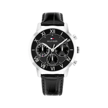 Tommy Hilfiger Gents Black Dial Black Leather Strap Watch