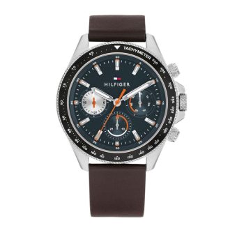 Tommy Hilfiger Gents Grey Dial Brown Leather Strap Watch