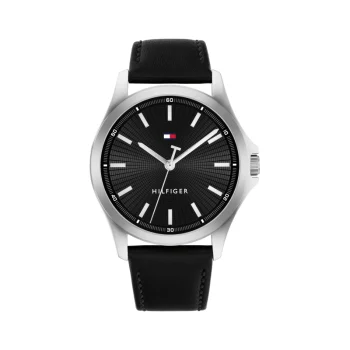 Tommy Hilfiger Gents Black Dial Black Leather Strap Watch