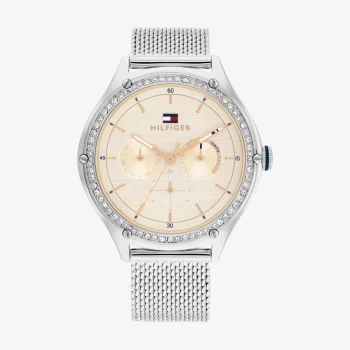 Tommy Hilfiger Ladies Silver Mesh Crystal Dial Watch