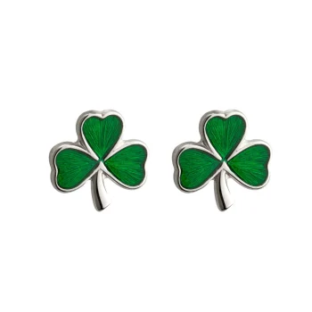 Sterling Silver Green Enamel Shamrock Stud Earrings