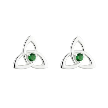 Sterling Silver Emerald Trinity Knot Stud Earrings