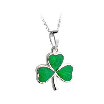 Sterling Silver Green Enamel Shamrock Pendant
