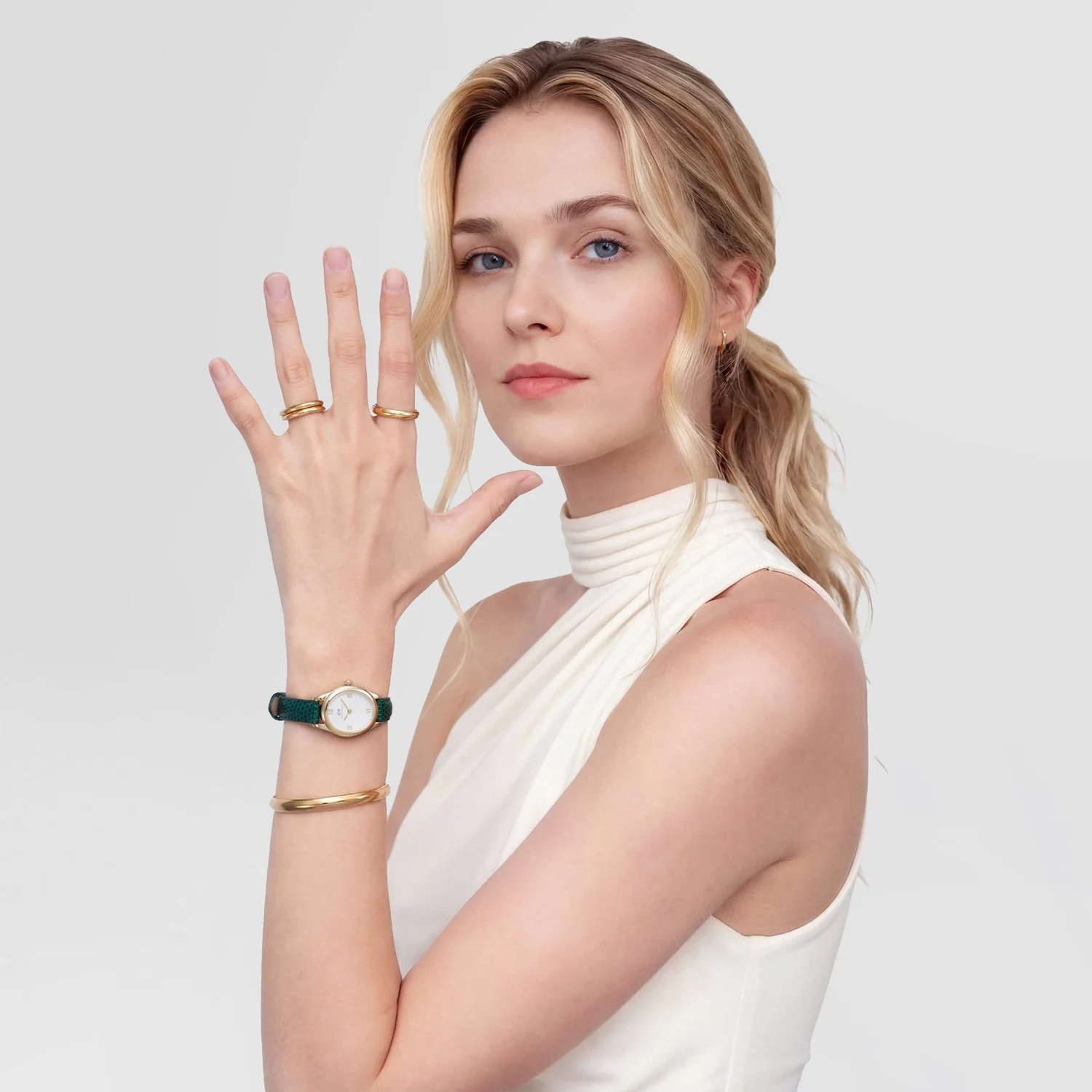 Daniel Wellington Ladies Gold Ophelia Green Lizard Watch