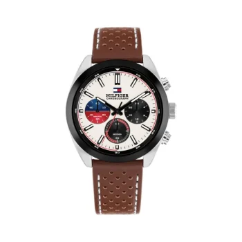 Tommy Hilfiger Gents Cream Dial Brown Leather Strap Chronograph Watch