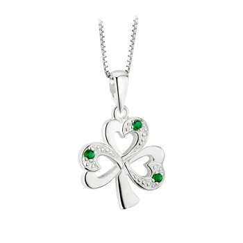 Sterling Silver Cubic Zirconia & Emerald Shamrock Pendant