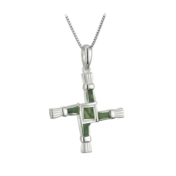 Sterling Silver Connemara Marble St Brigids Cross Pendant