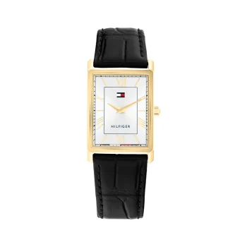 Tommy Hilfiger Gents Rectangular Black Leather Watch