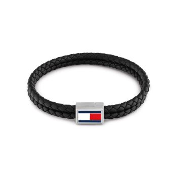Tommy Hilfiger Gents Black Braided Leather Bracelet