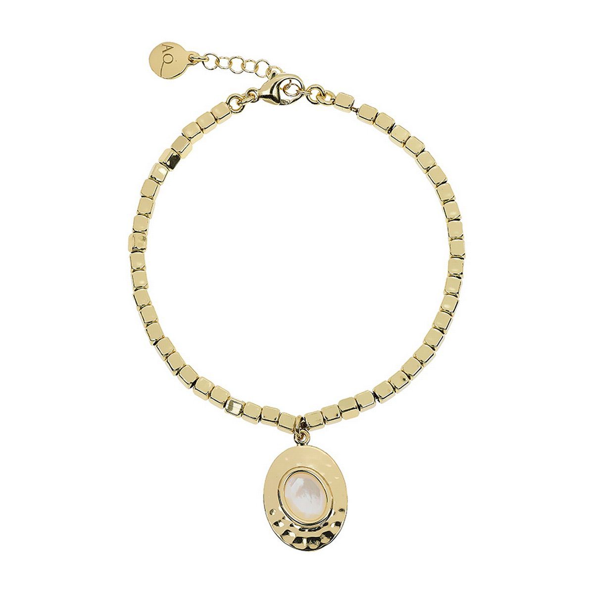 Aquaforte Gold Cube Bracelet with Mother of Pearl Charm