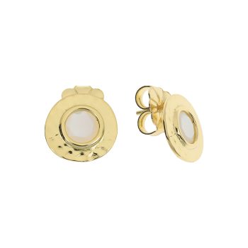 Aquaforte Gold Hammered Disc Mother of Pearl Stud Earrings